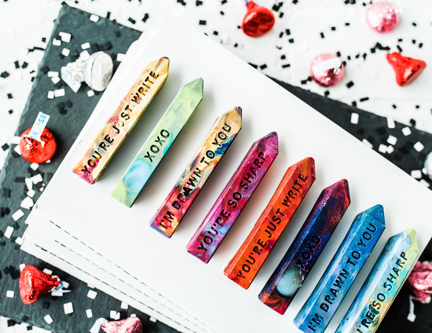 Art 2 the Extreme® is home of the Original Rainbow Crayons® ask specializes in custom and personalized crayon design for your gifting needs. This rainbow crayon set is a part of out classroom Valentine favors for kids.